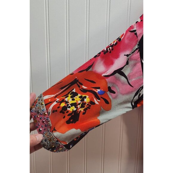 St. John Floral Tunic Dress With Rhinestone Accents Size P Silk Blend - Picture 4 of 15